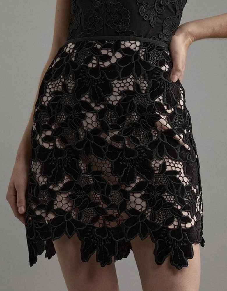 Tall Velvet Cutwork Lace Detail Mini Skirt