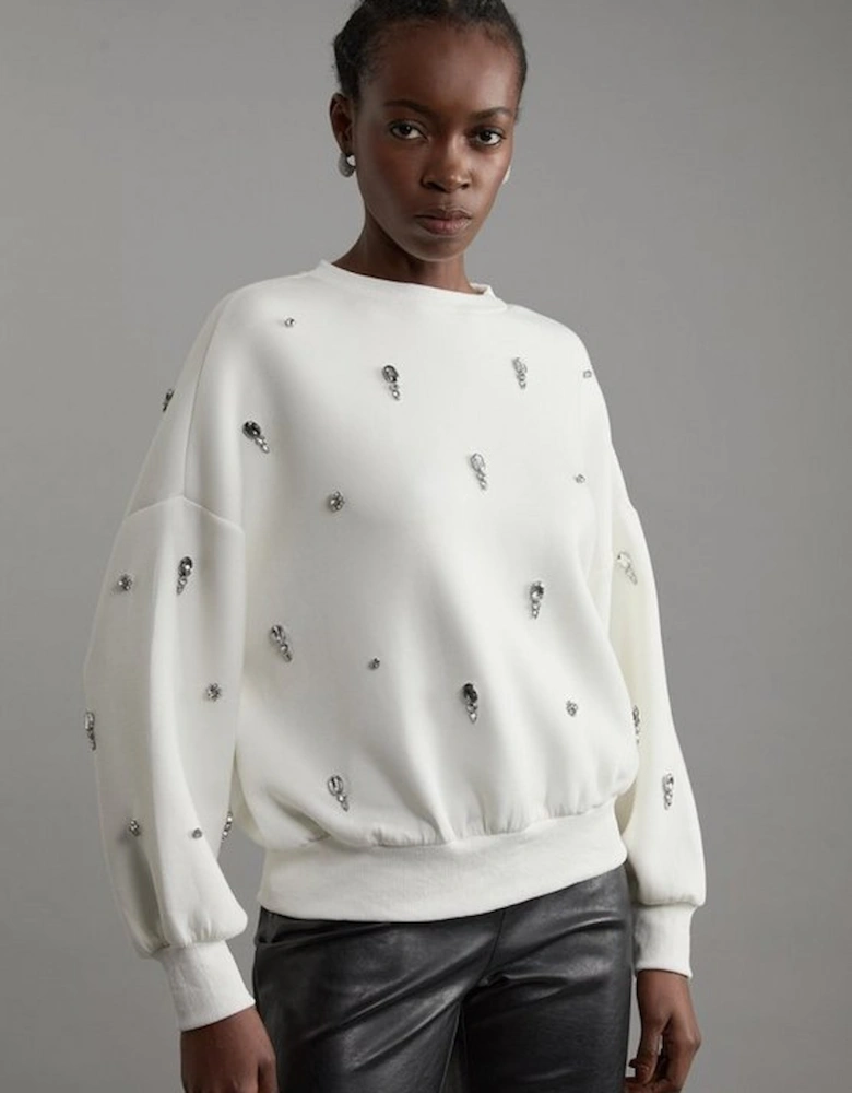 Embellished Balloon Sleeve Scuba Sweatshirt
