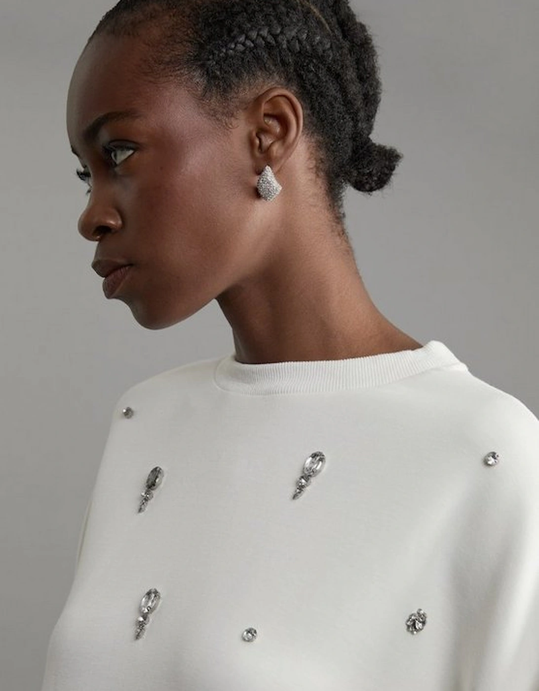 Embellished Balloon Sleeve Scuba Sweatshirt