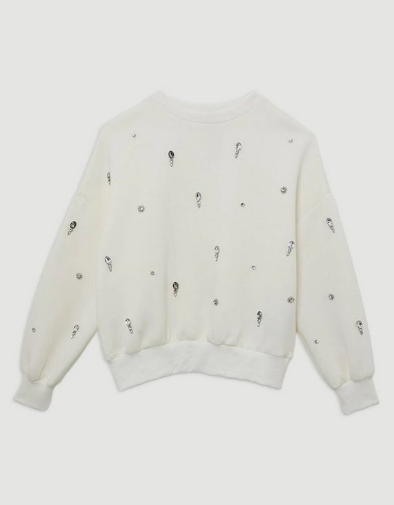 Embellished Balloon Sleeve Scuba Sweatshirt