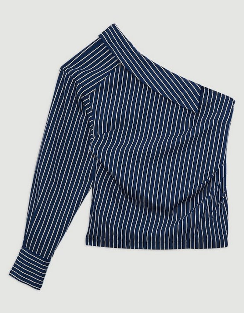 Asymmetric Cotton Striped Woven Long Sleeved Shirt