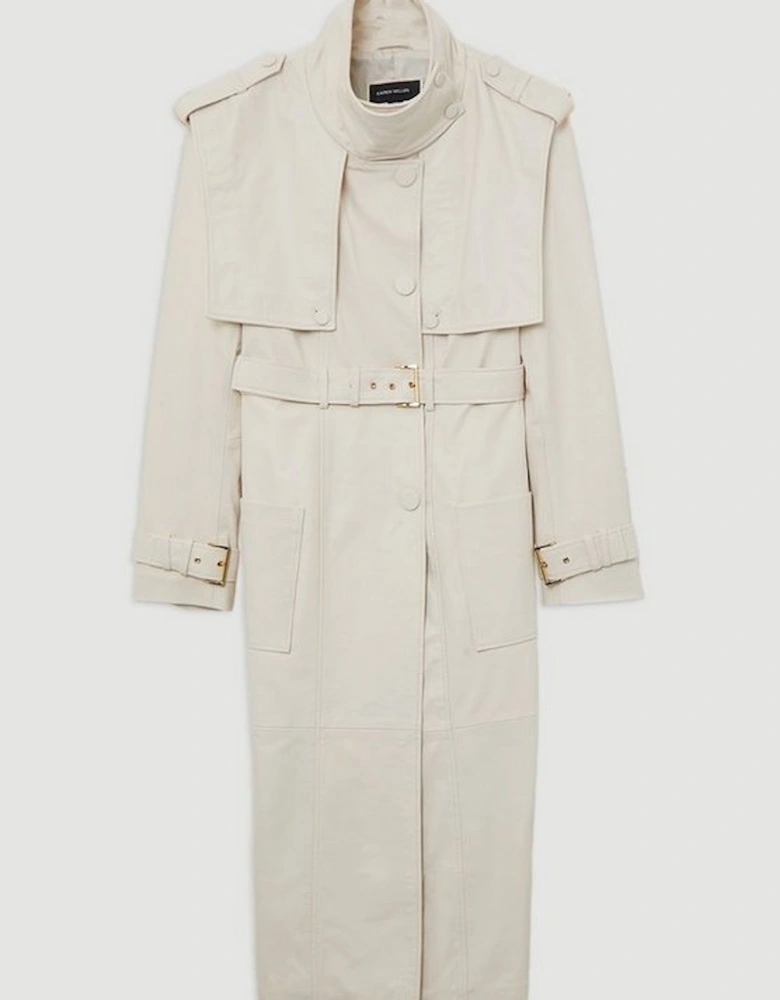 Leather Strong Shoulder Belted Trench Coat