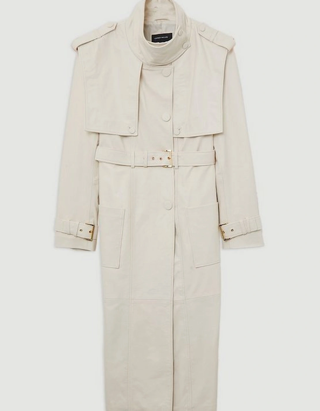 Leather Strong Shoulder Belted Trench Coat