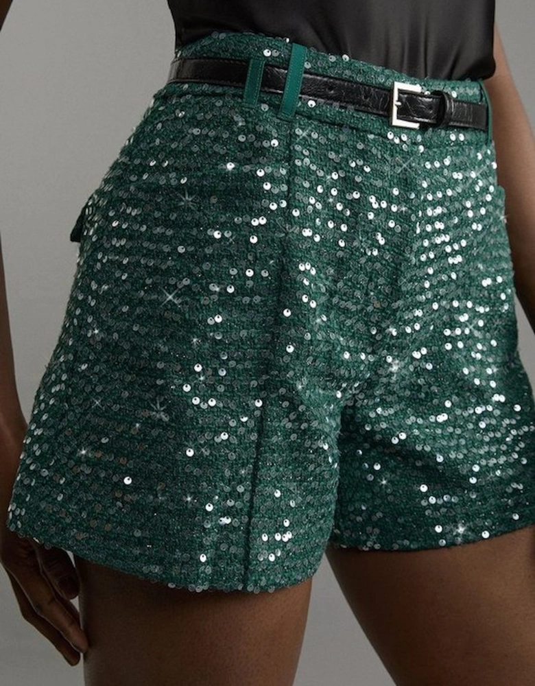 Tailored Sequin Tweed Shorts