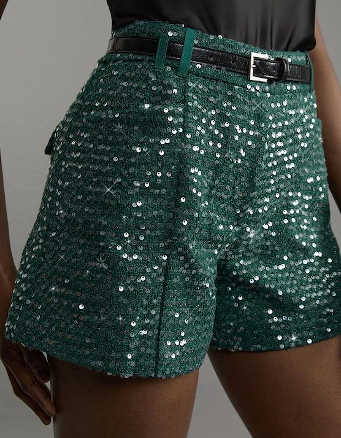 Tailored Sequin Tweed Shorts