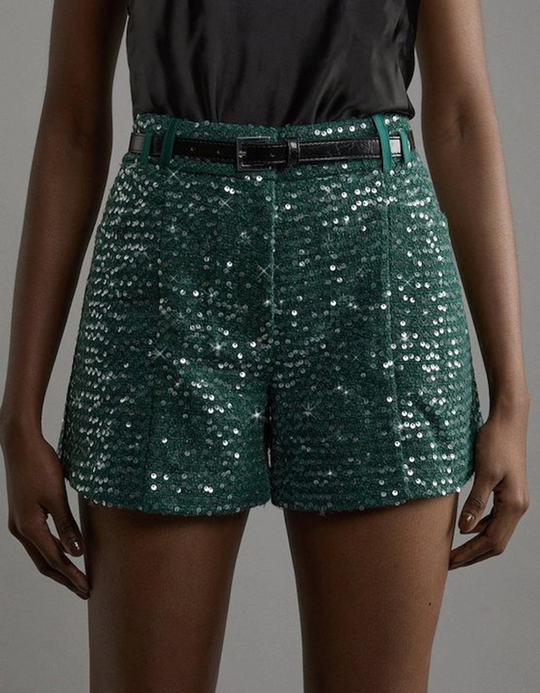 Tailored Sequin Tweed Shorts