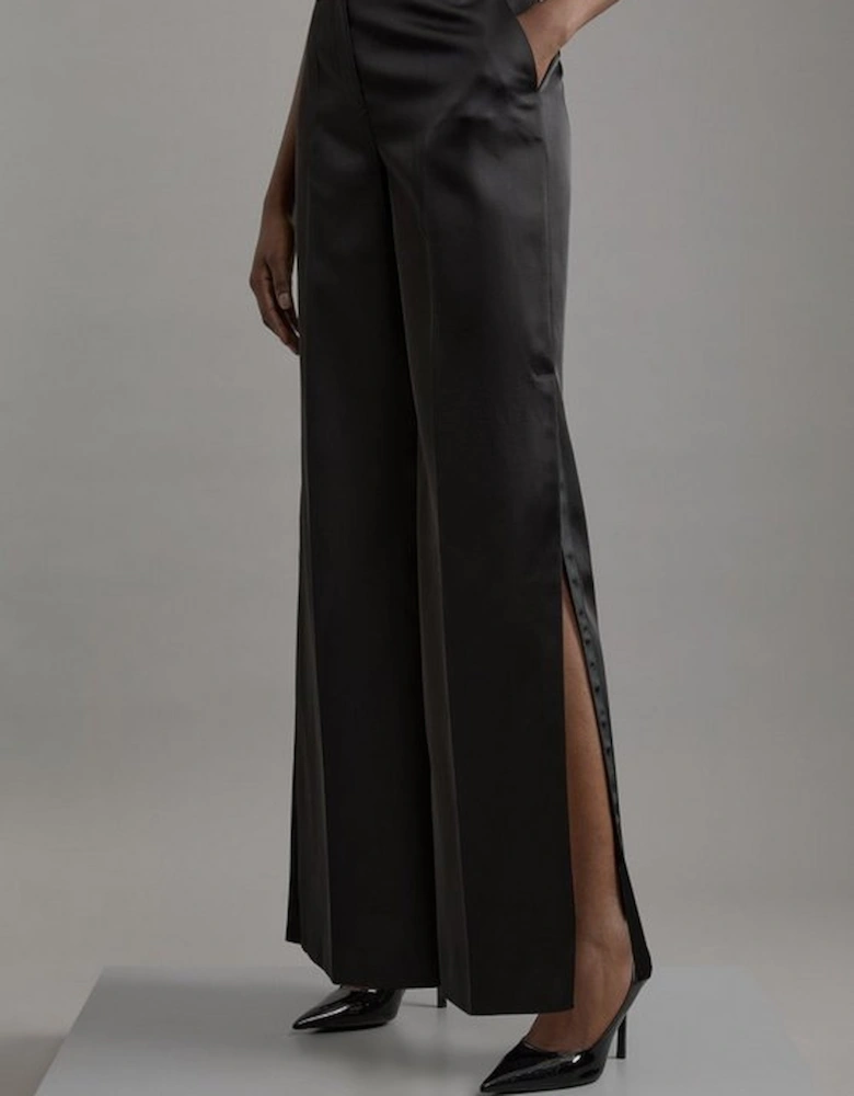 Structured Viscose Satin Tailored Wide Leg Trousers