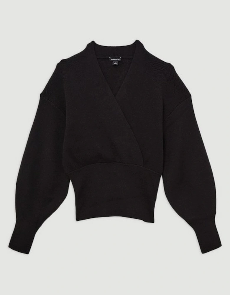 Wool Look Compact Stitch Wrap Knit Top