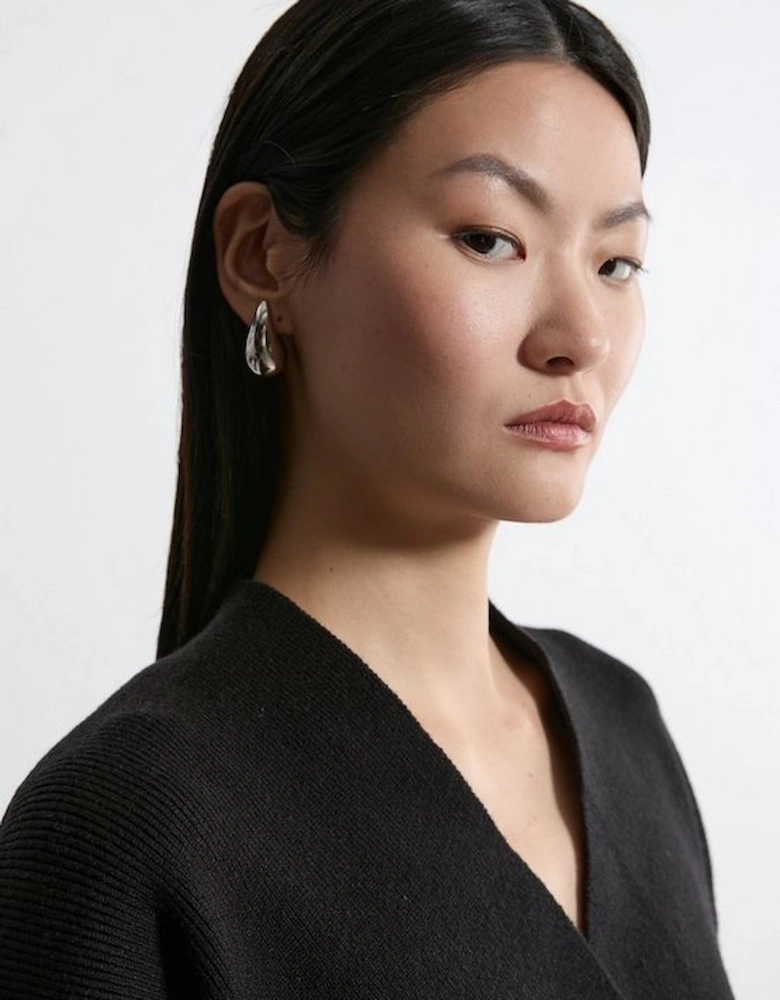 Wool Look Compact Stitch Wrap Knit Top