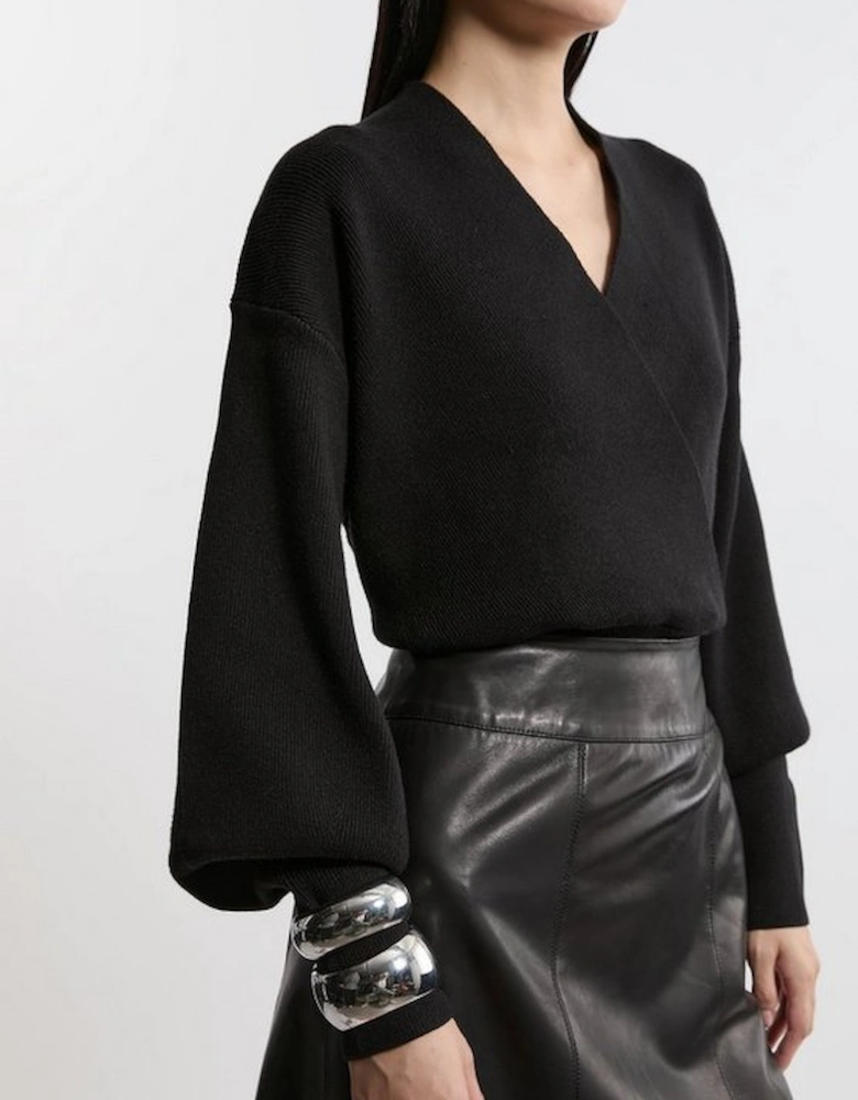 Wool Look Compact Stitch Wrap Knit Top