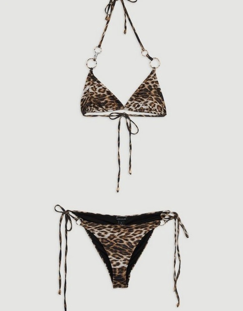Leopard Print Ring Detail Bikini Top
