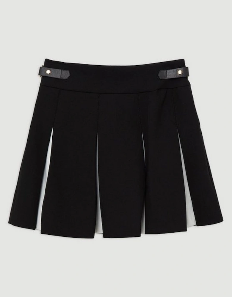 Compact Stretch Colour Block Pleated Tailored Mini Skirt