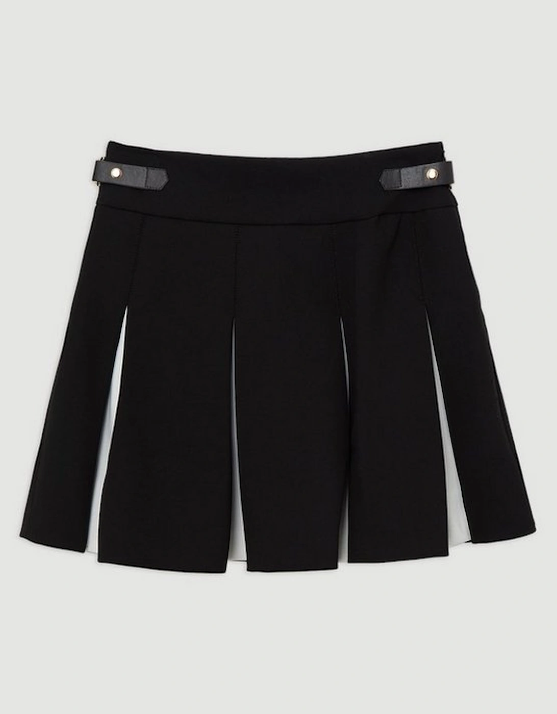 Compact Stretch Colour Block Pleated Tailored Mini Skirt