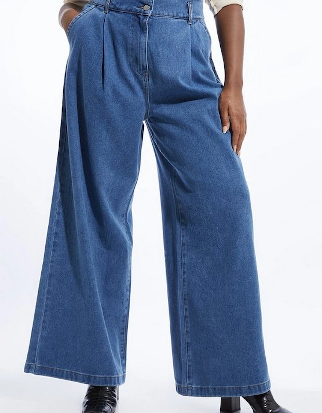 Plus Size Denim Wide Leg Trousers