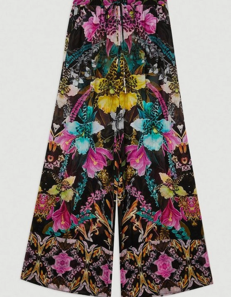 Mirrored Tropical Viscose Georgette Beach Trousers