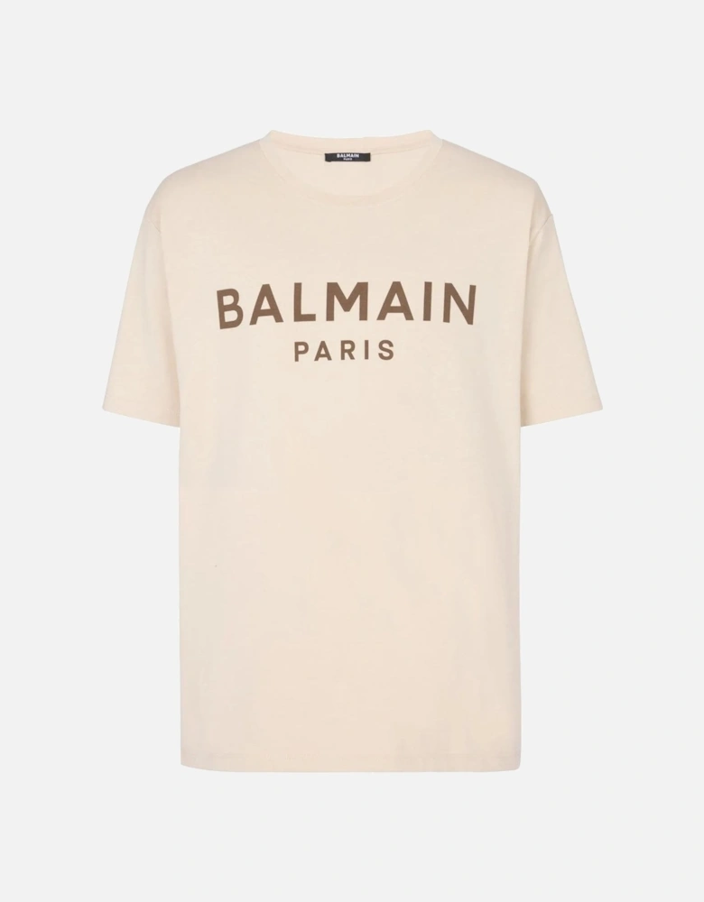 Brown Logo Print T-Shirt in Ivory Brown