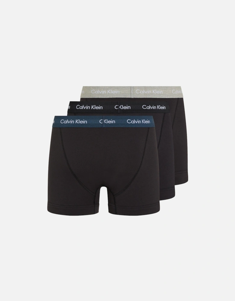 3-Pack Cotton Stretch Boxer Trunks, Black