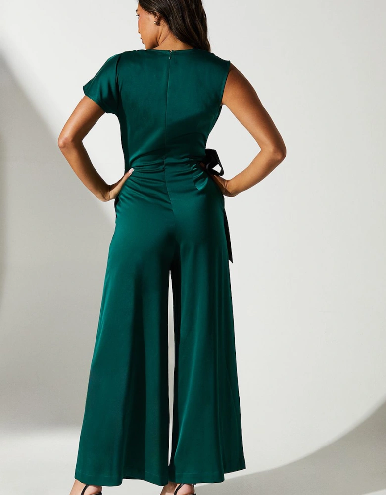 Tie Side Satin Drape Wide Leg Jumpsuit