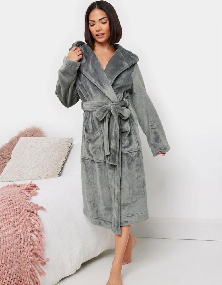 Petite Hooded Robe - Grey