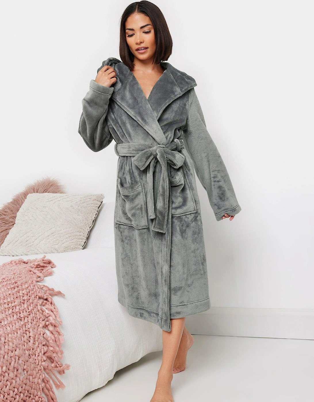 Petite Hooded Robe - Grey, 2 of 1