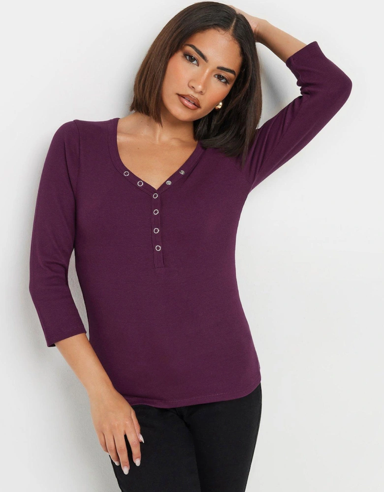 Petite Long Sleeve Henley Top - Red