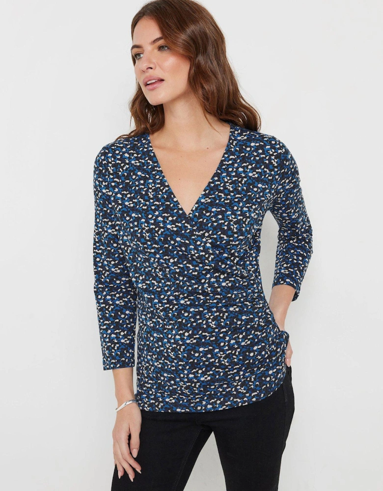 3/4 Sleeve Wrap Top - Blue