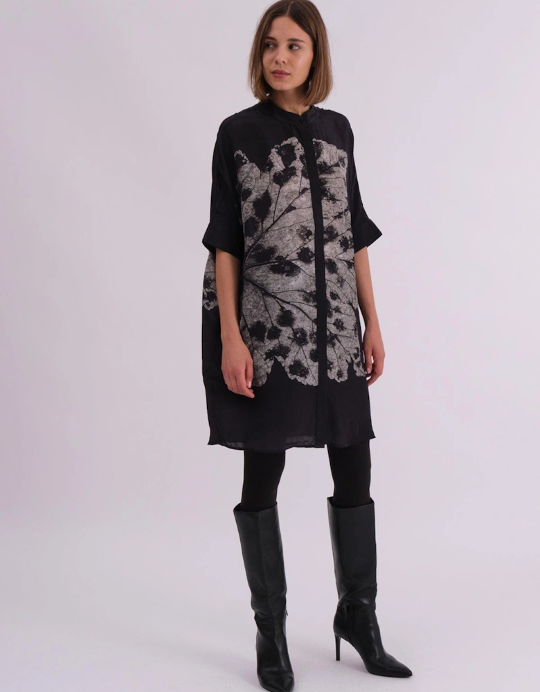 Twist Oversized Tunic Dress With Large Leopard Leaf Print