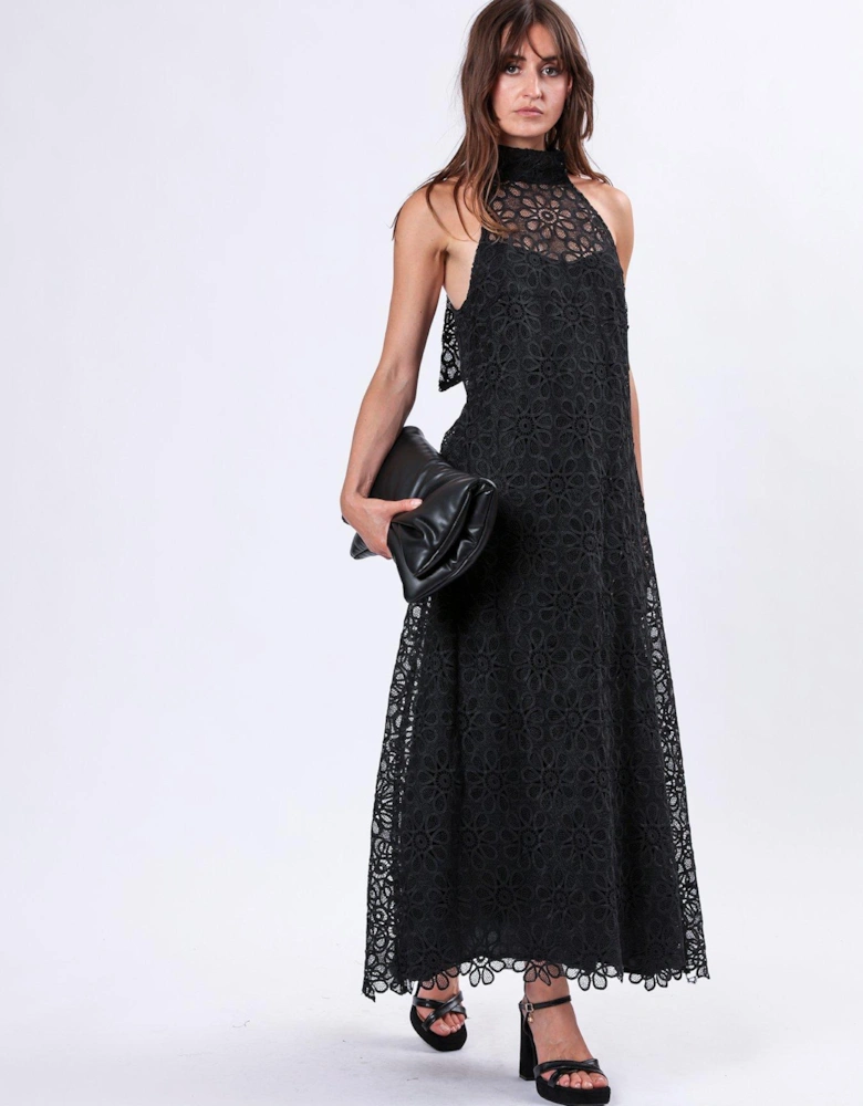 Tie Sash Halterneck Maxi Dress - Black