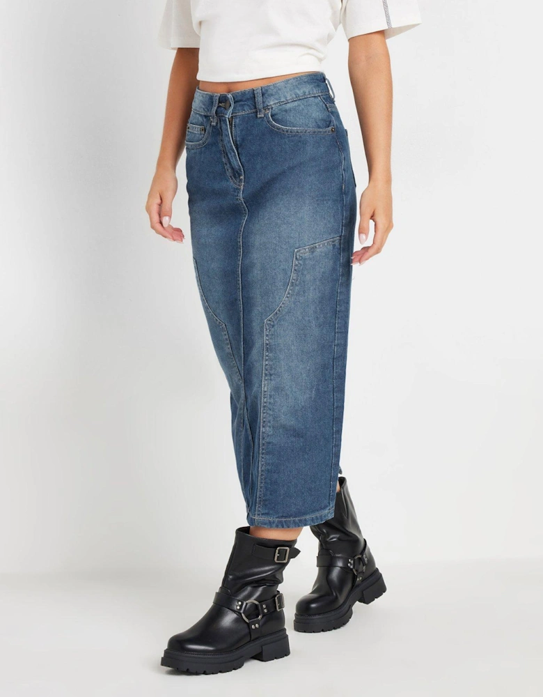 Petite Panel Midi Denim Skirt