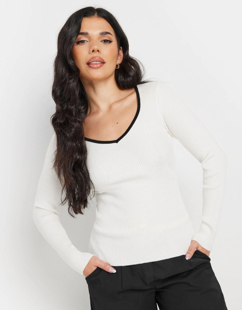 Petite Sweetheart Neck Long Sleeve Jumper - Ivory