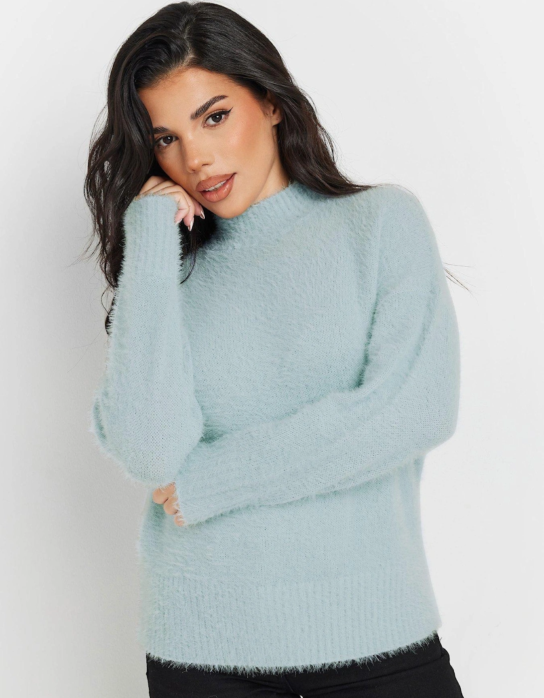 Petite Fluffy Crew Neck Jumper - Blue, 2 of 1