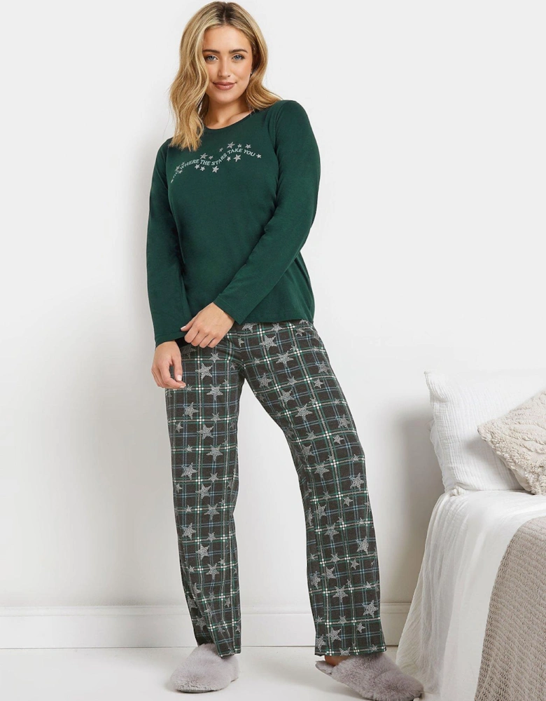 Star Check Long Sleeve Wide Leg Pj Set