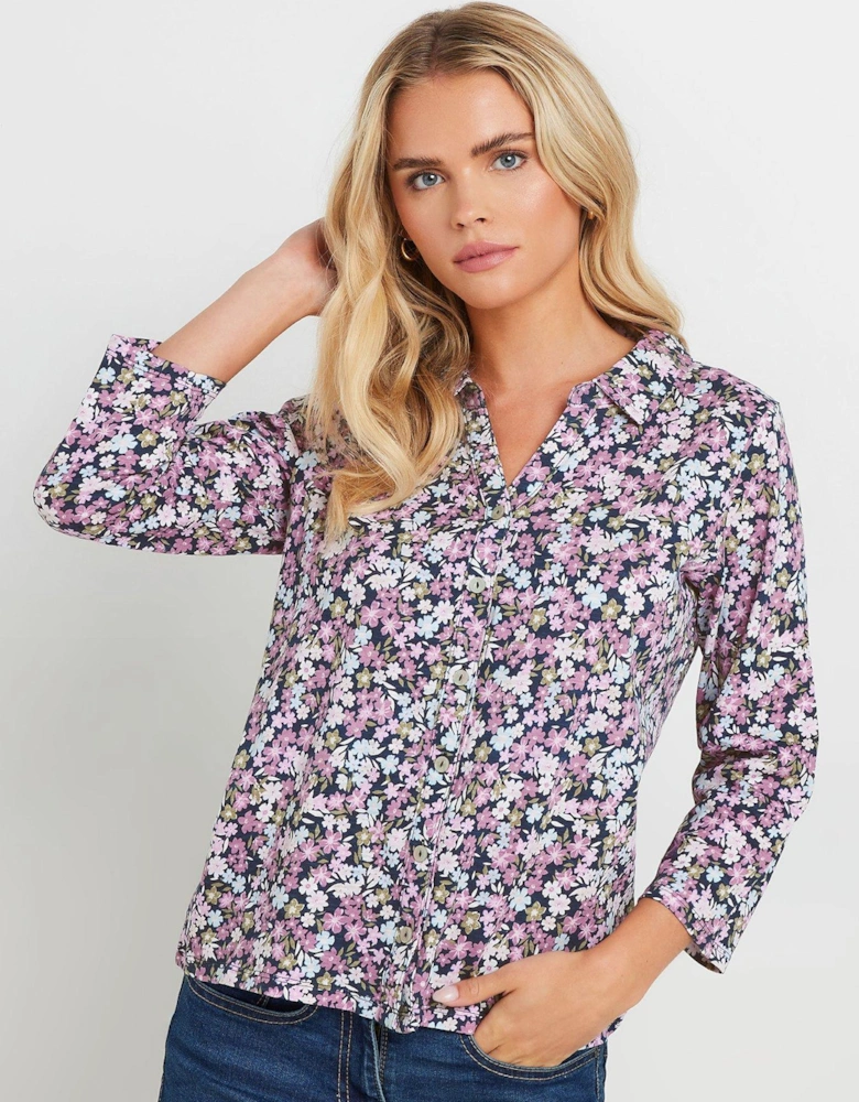 Petite Floral Collared Shirt