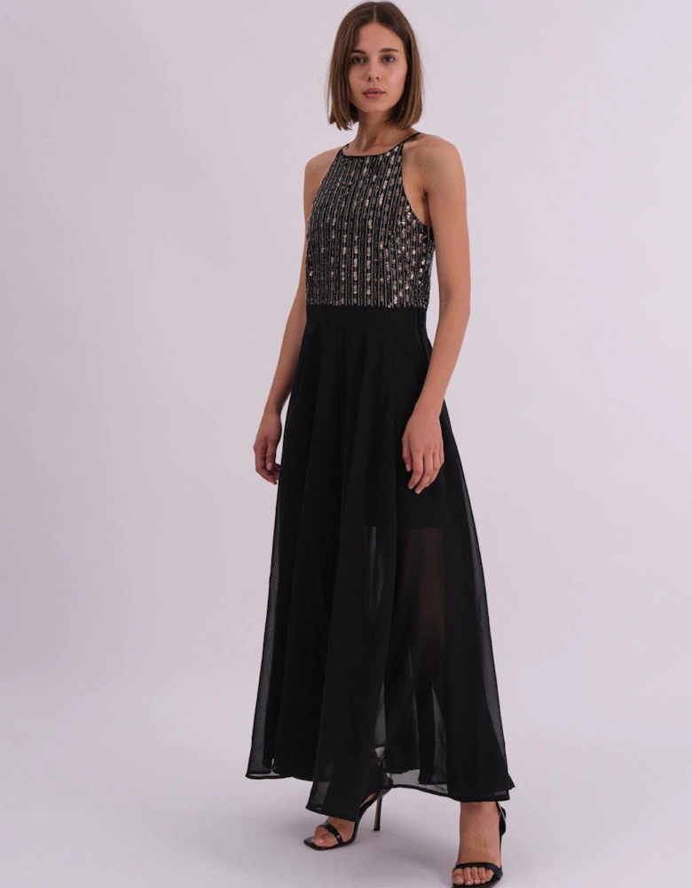 Beaded Bodice Maxi Dress - Black