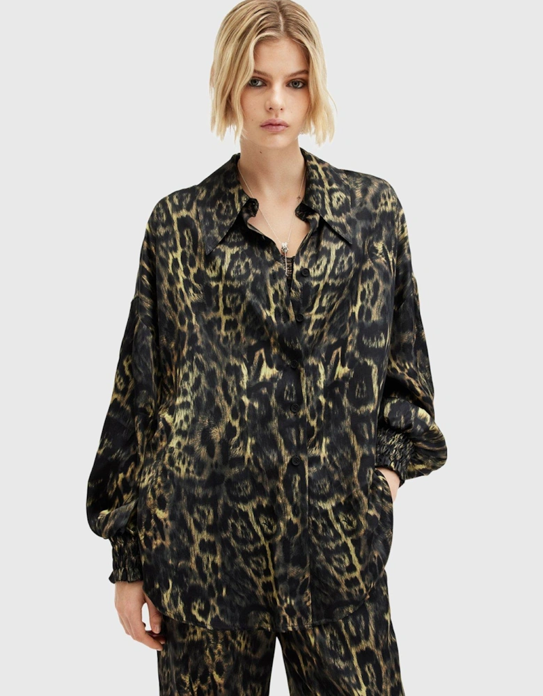 Charli Silk Blend Animal Print Shirt - Brown