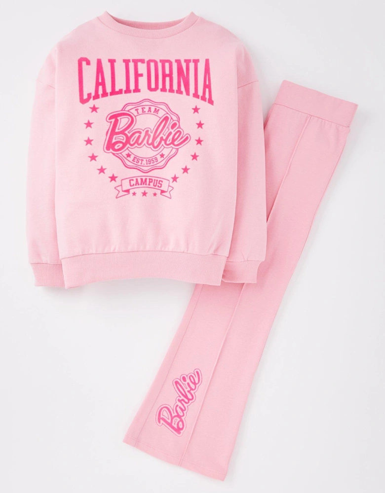 2 Piece Collegiate Sweat And Flare Legging Set - Pink