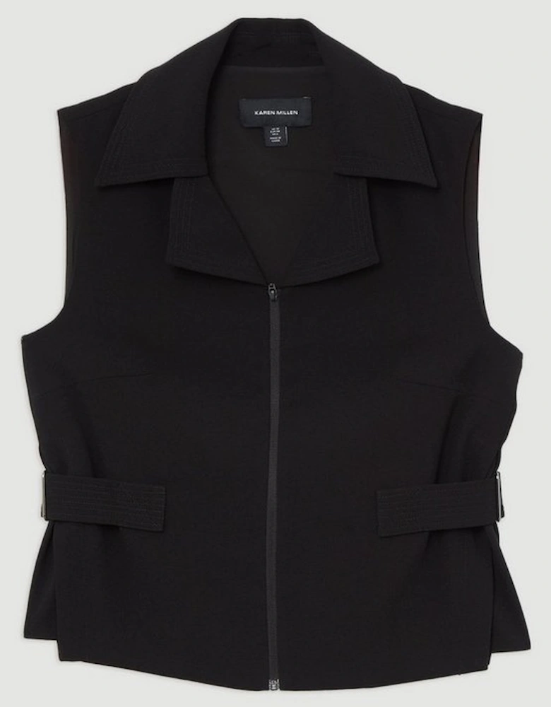 Tailored Crepe Buckle Detail Sleeveless Jacket