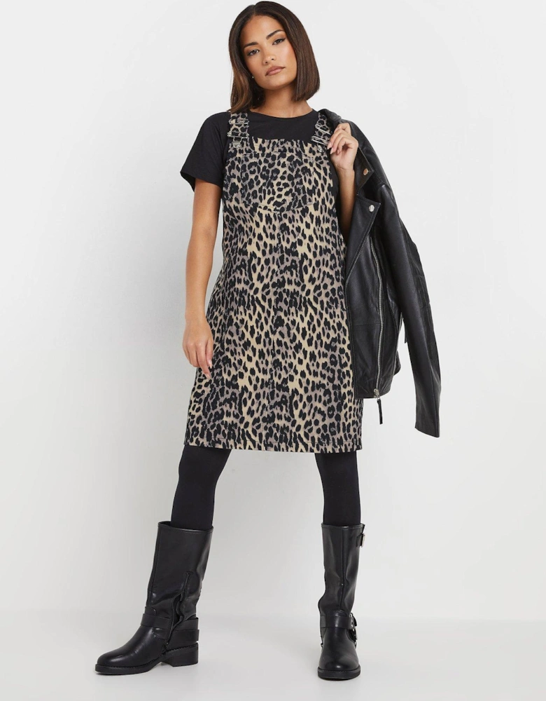 Petite Leopard Denim Pinafore