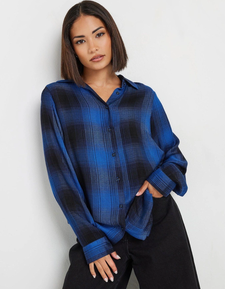 Petite Check Boyfriend Shirt - Blue