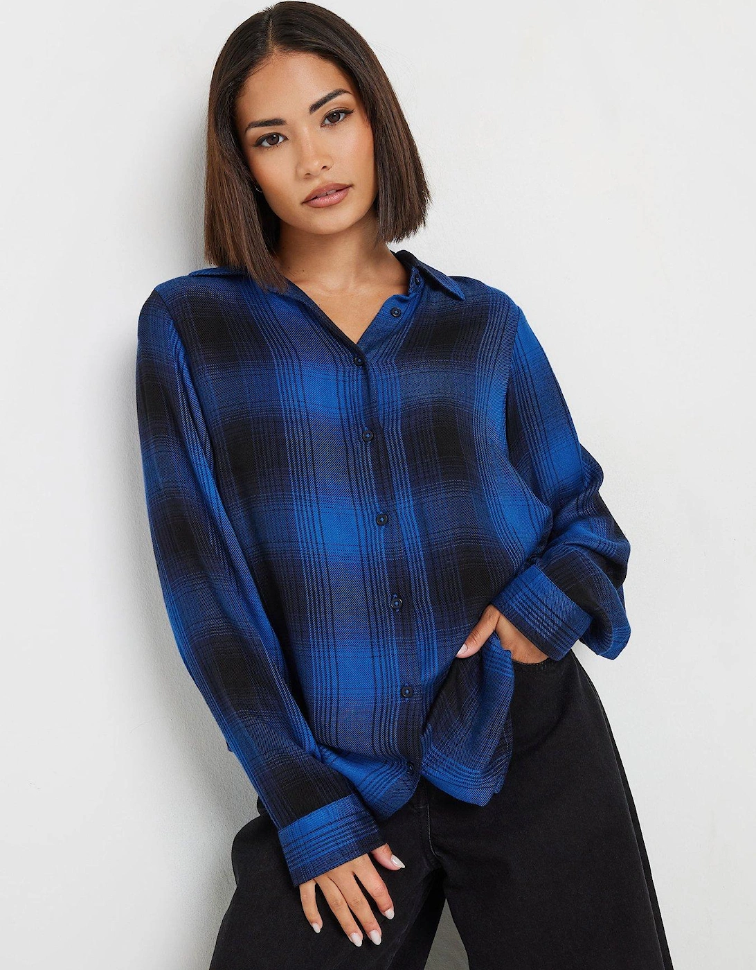 Petite Check Boyfriend Shirt - Blue, 2 of 1