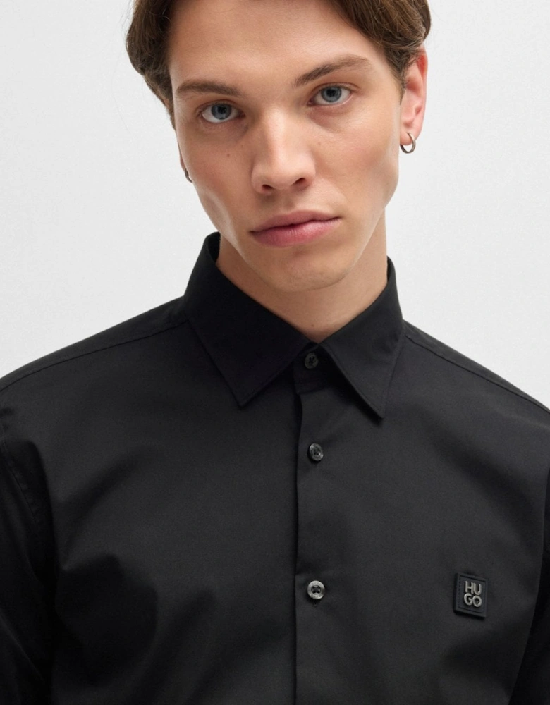 HUGO Ermo Mens Slim Fit Shirt in Stretch Cotton with Stacked Logo