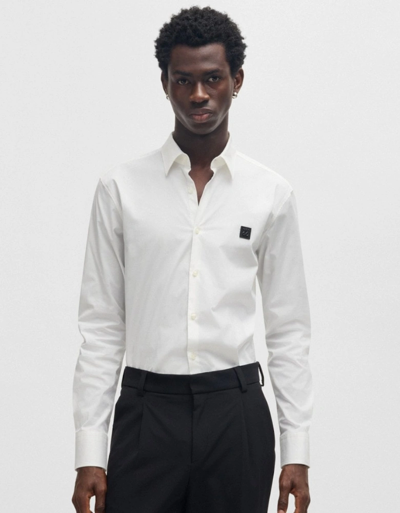 HUGO Ermo Mens Slim Fit Shirt in Stretch Cotton with Stacked Logo