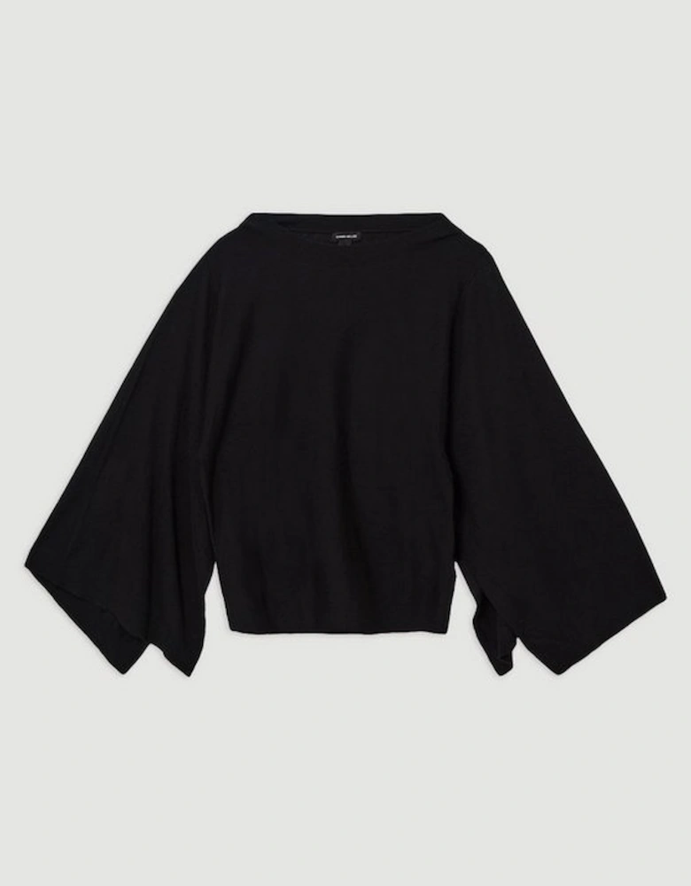 Cashmere Blend Drama Sleeve Slash Neck Knit Top