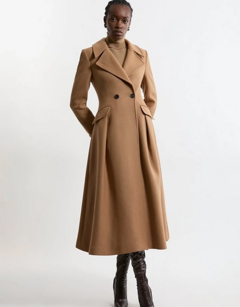 Premium Italian Manteco Wool Tailored Flared Skirt Maxi Coat