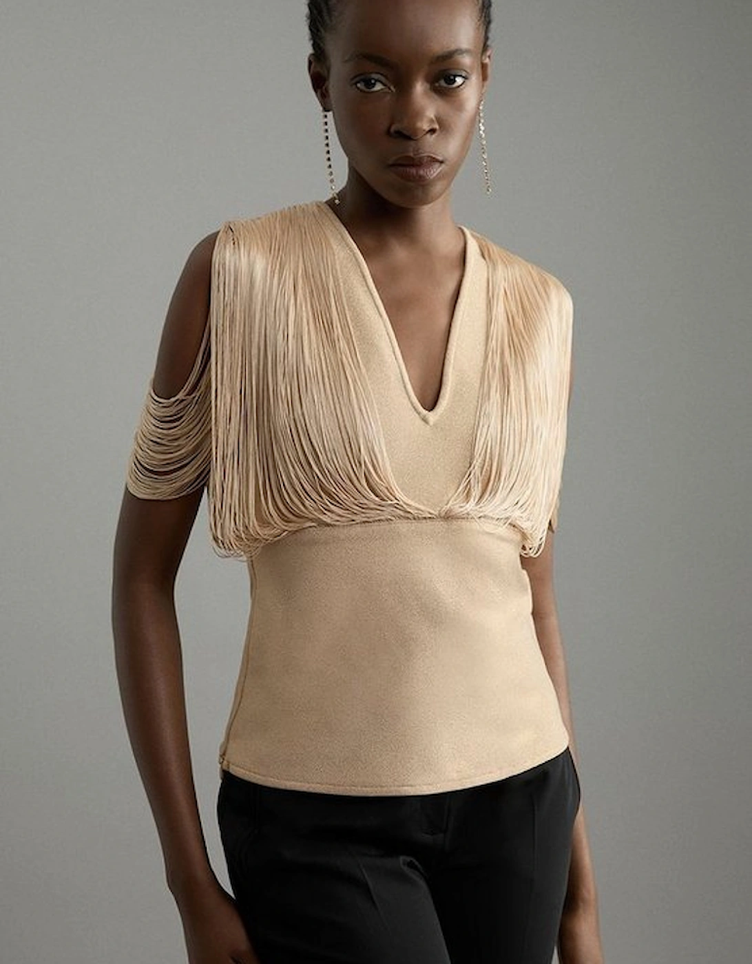 Figure Form Bandage Knit Fringe Detail Top, 5 of 4