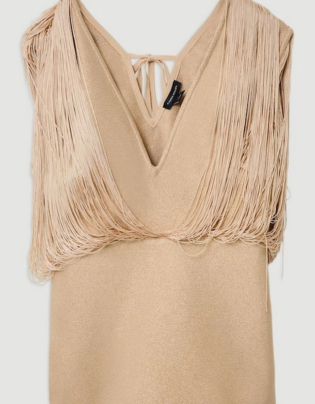 Figure Form Bandage Knit Fringe Detail Top