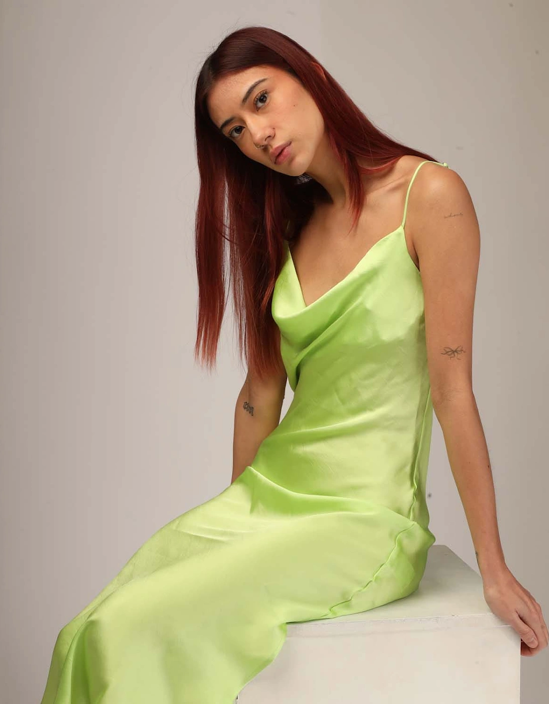 C_Disos Cowl Neck Satin Slip Dress