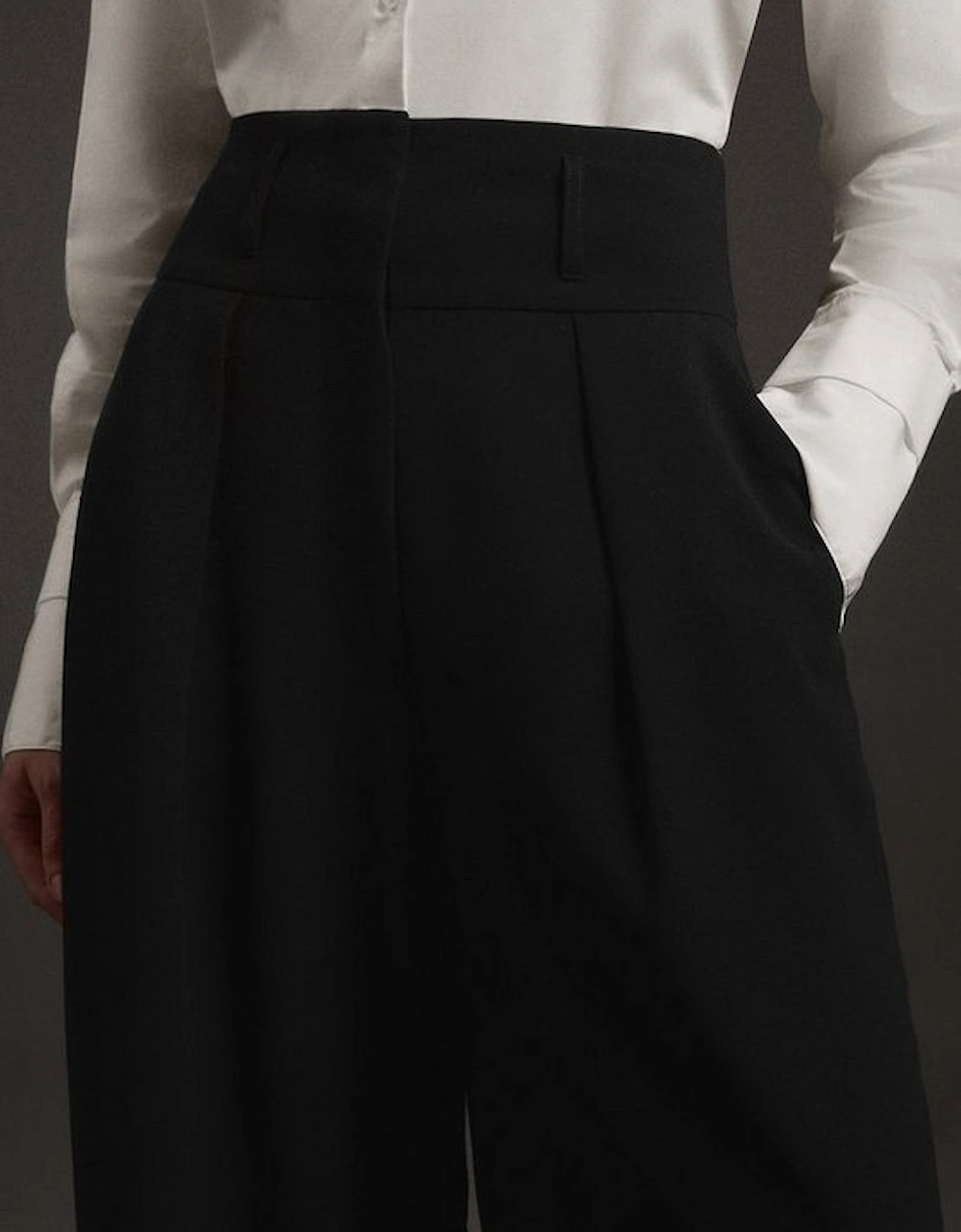 Compact Stretch Essential Tailored High Waist Wide Leg Trouser