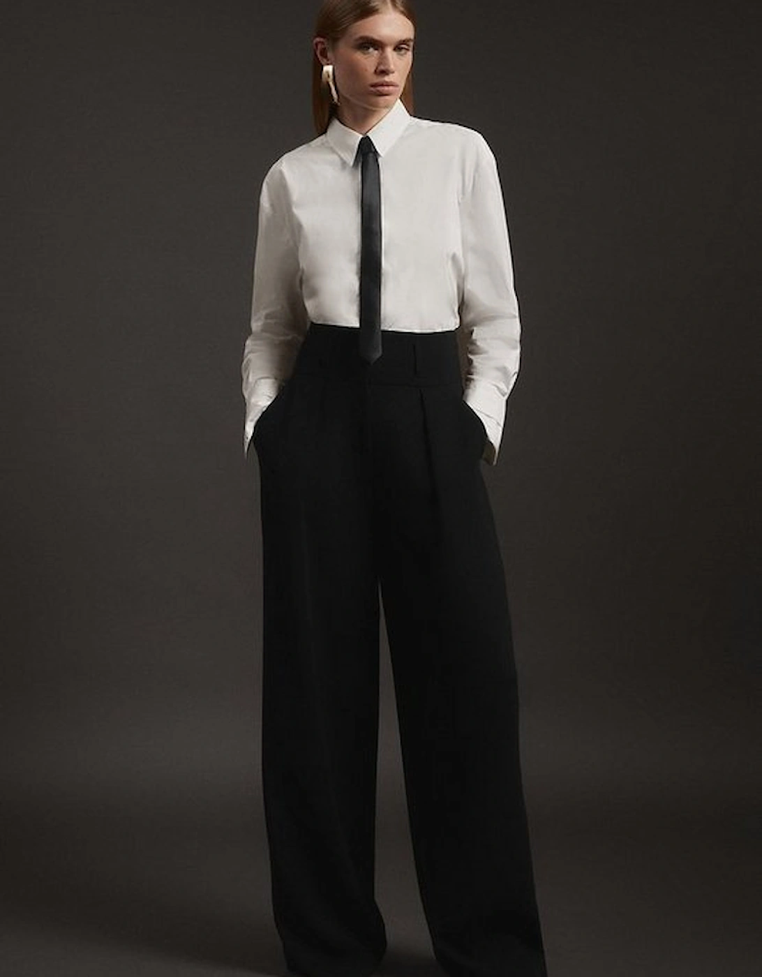 Compact Stretch Essential Tailored High Waist Wide Leg Trouser