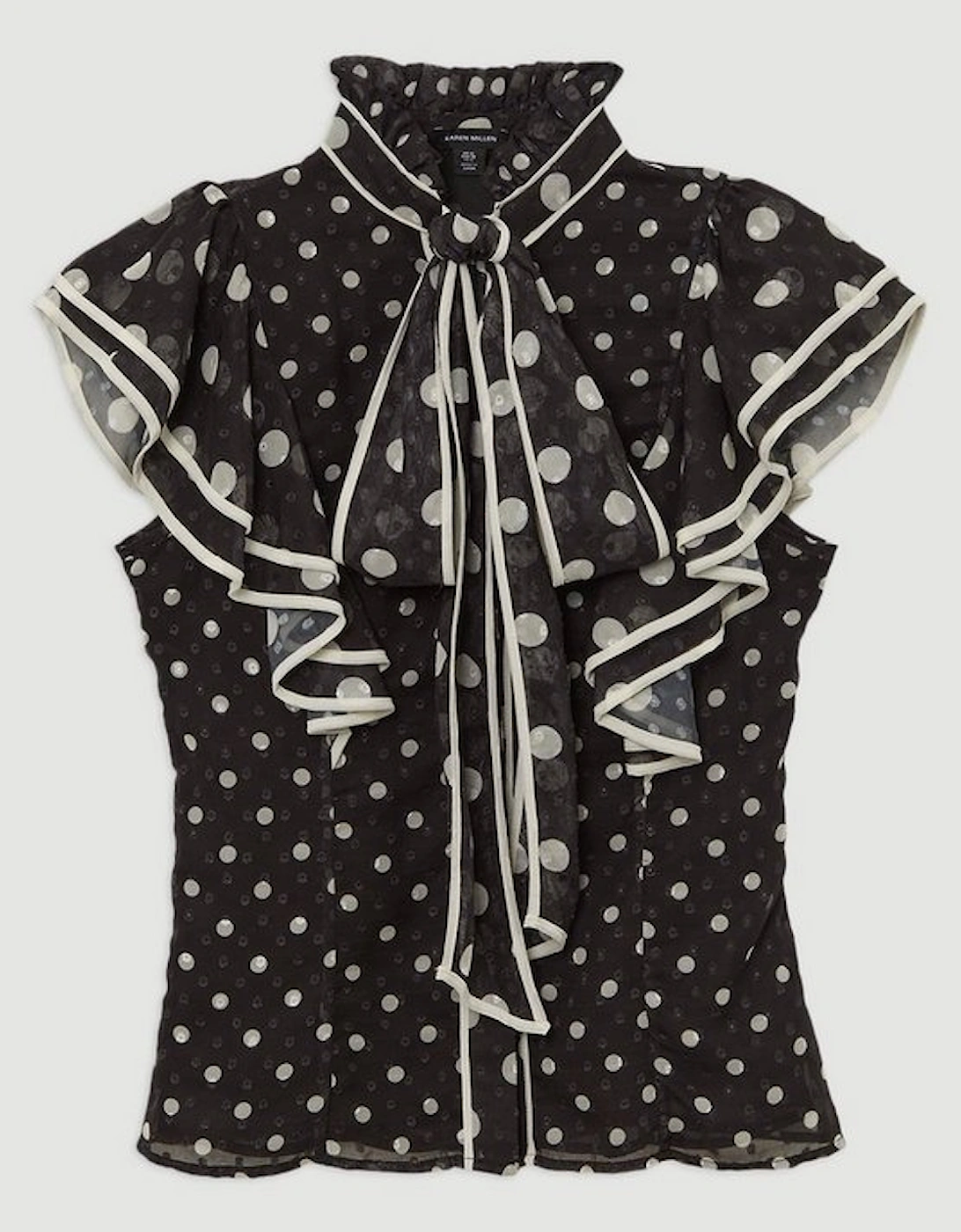 Printed Dobby Neck Tie Ruffle Blouse